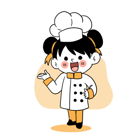 Little girl chef welcoming customers Illustration