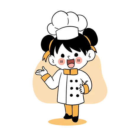 Little girl chef welcoming customers Illustration
