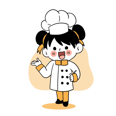 Little girl chef welcoming customers  Illustration