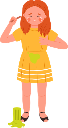 Little girl child crying due to spilled ice cream  イラスト