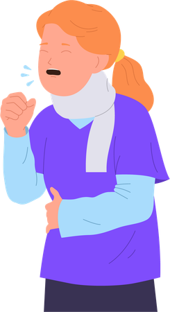 Little girl child feeling sick and unhealthy coughing in hand  Illustration