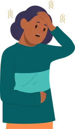 Little girl child feeling unwell touching forehead and stomach  Illustration