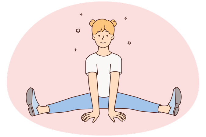 Little girl child sit in leg-split. Smiling kid so gymnastics follow healthy sportive lifestyle  Illustration