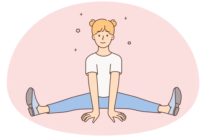 Little girl child sit in leg-split. Smiling kid so gymnastics follow healthy sportive lifestyle  Illustration