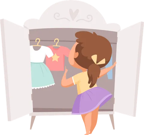 Little girl choosing clothes  Illustration