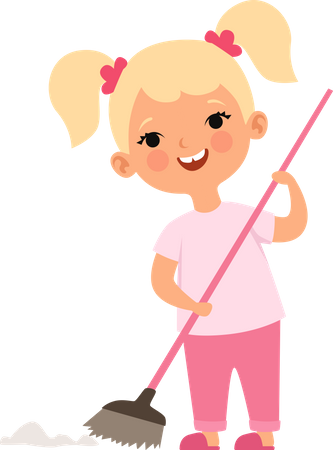 Little girl cleaning floor  Illustration