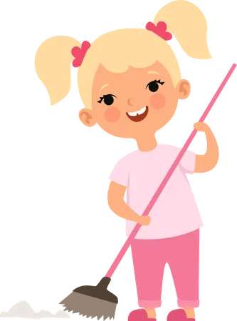 Little girl cleaning floor  Illustration