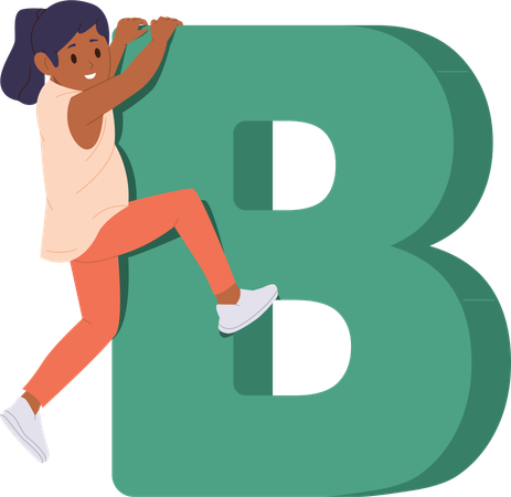 Little girl climbing huge B letter  Illustration