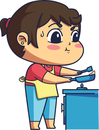 Little girl cooking on stove  Illustration