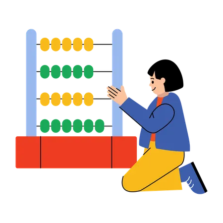 Little girl counting beads on abacus  Illustration