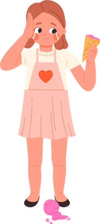 Little girl crying due to spilled ice cream  イラスト
