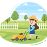 illustration for woman with lawn mower