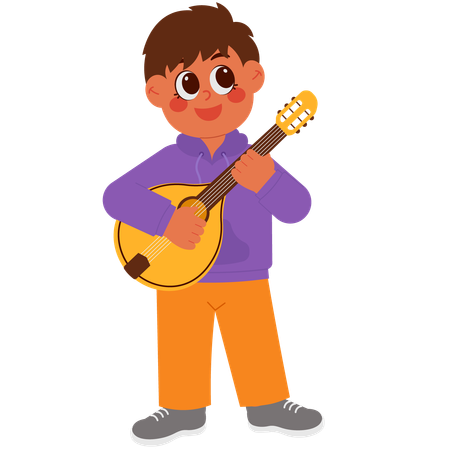 Little girl dancing and playing mandolin  Illustration