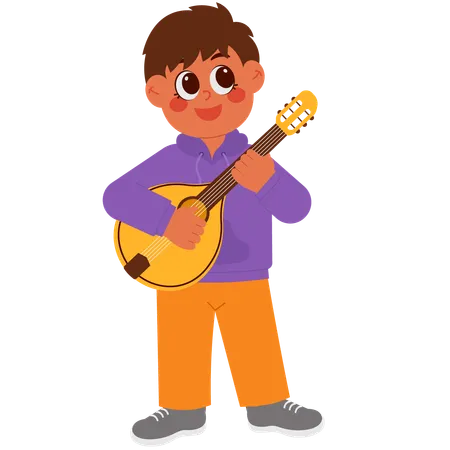 Little girl dancing and playing mandolin  Illustration