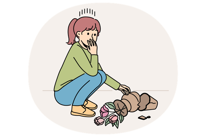 Little girl distressed with broken pot  Illustration