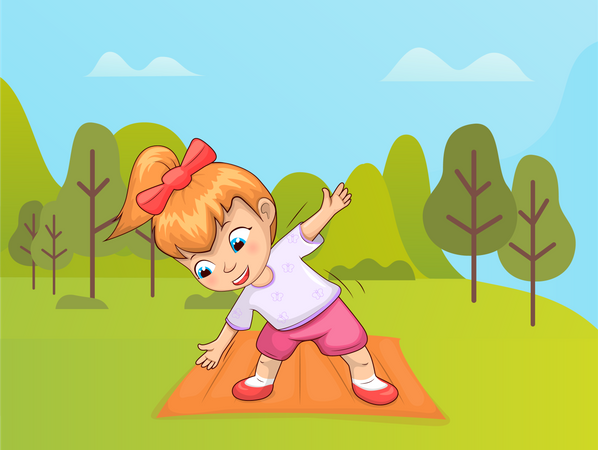 Little girl doing exercise  in park  Illustration