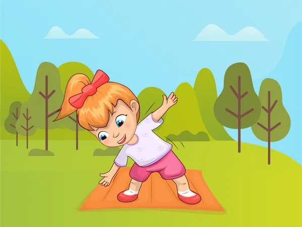 Little girl doing exercise  in park  Illustration