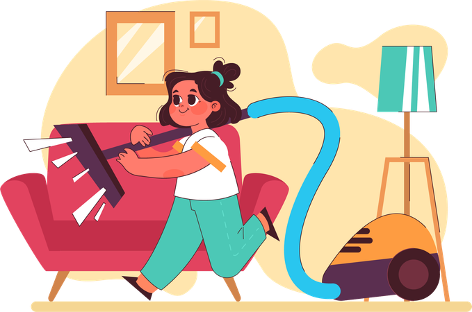 Little Girl doing house chores  Illustration