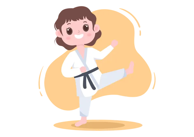 Little girl doing karate Illustration