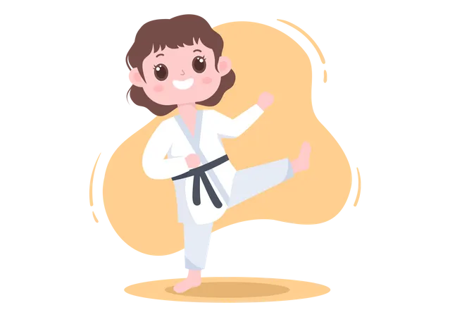 Little girl doing karate  Illustration