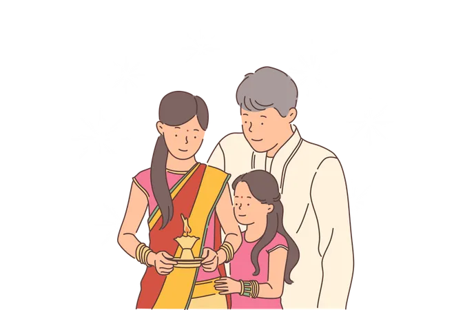 Little girl doing spiritual activity with parents  Illustration