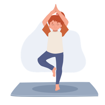 Little girl doing tree pose  Illustration