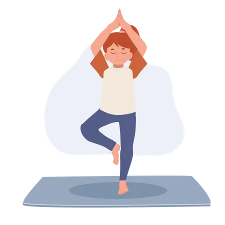 Little girl doing tree pose  Illustration