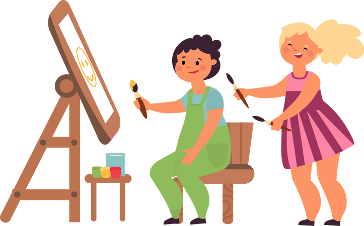 Little girl drawing together  Illustration