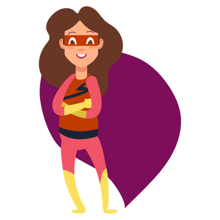 Little girl dressed up in superwoman costume  イラスト