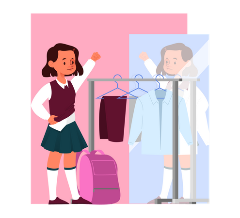 Little girl dressing up to go to school Illustration