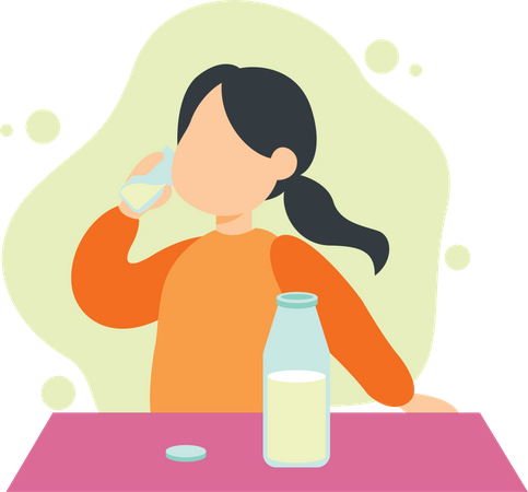 Little girl drinking glass of milk Illustration