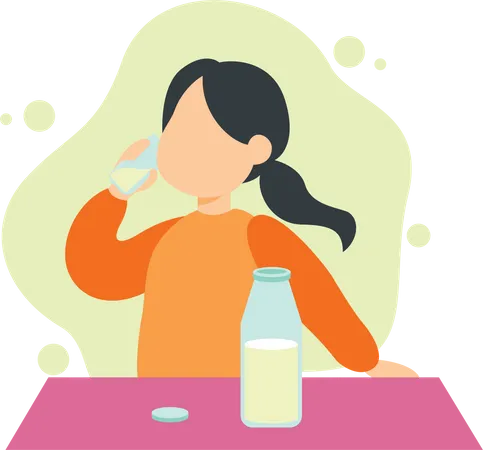 Little girl drinking glass of milk  Illustration