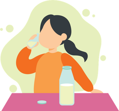 Little girl drinking glass of milk  Illustration