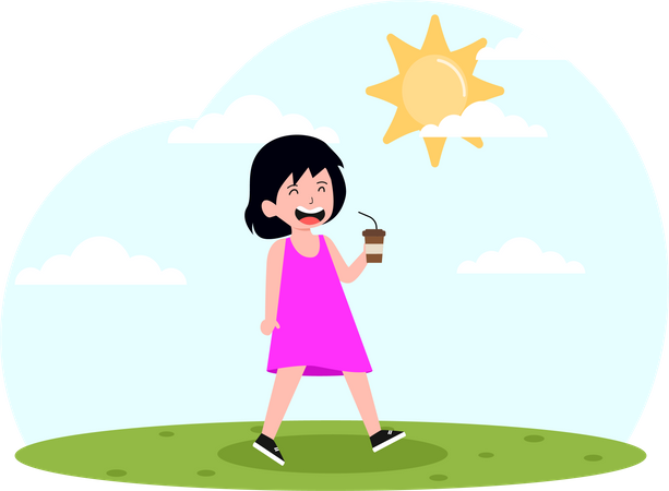 Little girl drinking juice  Illustration