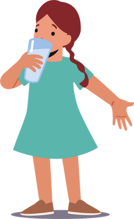 Little girl drinking water to stay hydrated Illustration