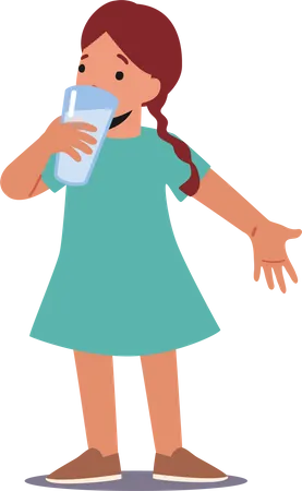 Little girl drinking water to stay hydrated  Illustration