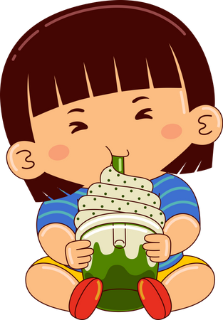 Little Girl eating ice cream  イラスト