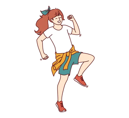 Little girl stands in pose of running person  イラスト