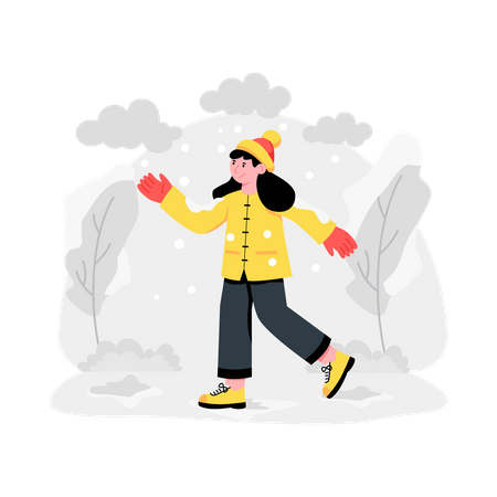 Little girl Enjoying Snow In Winter  Illustration