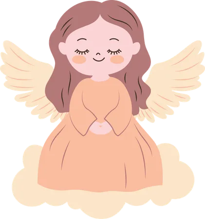 Little Girl Fairy Angel with Cloud  Illustration