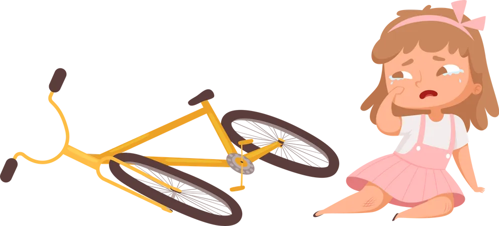 Little Girl fallen from bicycle Illustration