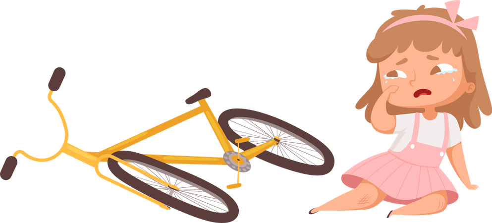 Little Girl fallen from bicycle  Illustration