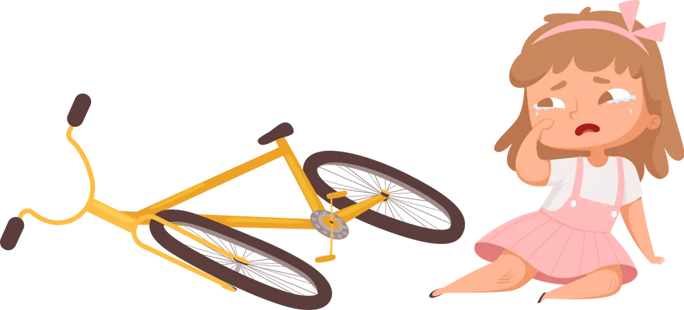 Little Girl fallen from bicycle  Illustration