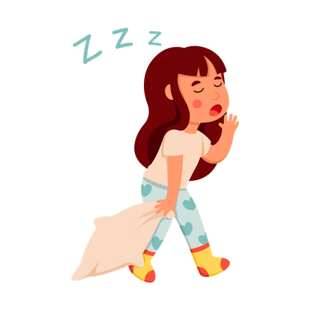 Little girl feel sleepy and want to sleep  Illustration
