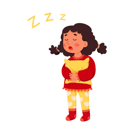 Little girl feel sleepy and want to sleep  Illustration