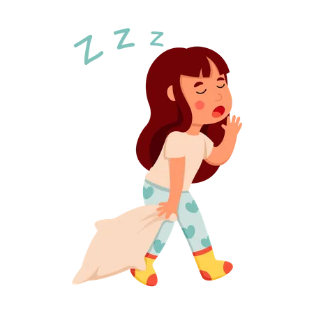 Little girl feel sleepy and want to sleep  Illustration