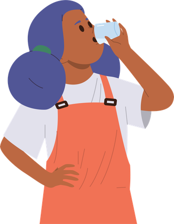 Little girl feeling thirsty drinking morning cup of water  Illustration