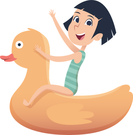 Little girl floating on rubber duck  イラスト