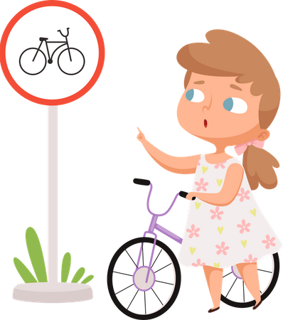 Little girl following traffic rules  Illustration