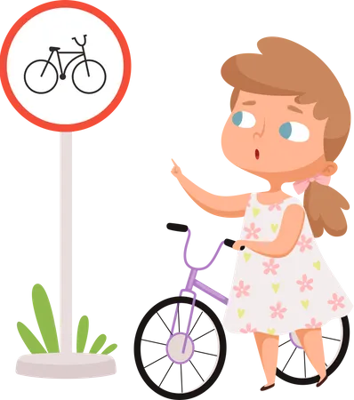 Little girl following traffic rules  Illustration